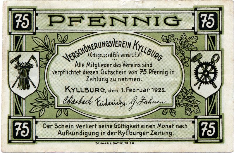 Datei:Notgeld Kyllburg 75 Pfennig vorne.jpg